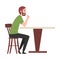 Bearded Man Sitting at Table in Cafe, Guy Drinking Coffee and Relaxing at Coffeehouse or Coffee Shop Vector Illustration