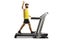 Bearded man in sportswear walking on a treadmill and waving