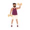 Bearded Man in Training Top and Shorts at Gym Lifting Dumbbell Doing Physical Exercise and Workout Vector Illustration