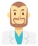 Bearded man in white coat. Medical professional character
