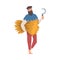 Bearded Medieval Male Peasant Carrying Hay and Rake Vector Illustration