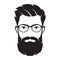 Bearded men face, hipster character. Vector illustration.