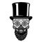 Bearded mexican sugar skull in vintage hat. DAY OF THE DEAD. Design element for poster, greeting card, banner, t shirt, flyer, emb