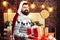 Bearded modern santa claus in knitted sweater. Christmas Celebration holiday. Happy new year.