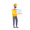 Bearded postman man holding cardboard box man courier in uniform carrying parcel express delivery concept male cartoon