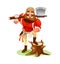 Bearded woodcutter with a large ax lying on his shoulder.