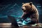 Bearish Trading with Angry Bear, Futuristic Laptop in Finance, AI Generated