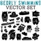 Bearly Swimming Vector Set with swimming bears, standing bears, bears lying down, bears with umbrellas, and fish.