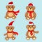 Bears brown stickers in Christmas hats Santa Claus