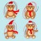 Bears brown stickers in Christmas hats Santa Claus