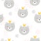 Bears with crowns, colorful seamless pattern. Decorative cute background with animals