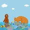 Bears and otter fishing in the sea