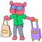 Bears are traveling with suitcases and groceries, doodle icon image kawaii