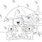 Bears and umbrella, coloring book, vector illustration