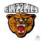 Beast bear face from the front view with bared teeth. Logo for any sport team grizzlie isolated on white