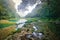 Beatiful Cascades National Park in Guatemala Semuc Champey at sunset.