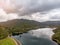 A beatiful drone photo of a water reservoir in the mountains