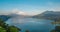 Beatiful view over the lake. Lake and mountain view from a hill, Buyan Lake, Bali. Timelapse. down up