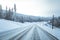 A beatiful winter scenery with a road. Woods in Norway.