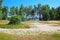 Beatuiful dutch idyllic landscape, sand dunes, green trees, lake, blue summer sky - Maasduinen NP, Netherlands