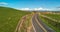 Beaufitul hills of New Zealand on a sunny winter day, aerial panorama