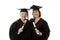 Beauitiful Caucasian mother and daughter in black graduation gowns