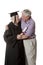 Beauitiful Caucasian woman in a black graduation gown