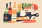 Beaujolais Nouveau. Festival of new wine in France. Wine and food. Vector illustration