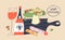 Beaujolais Nouveau. Festival of new wine in France. Wine and food. Vector illustration