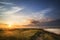 Beautful Summer evening landscape over wetlands and harbour