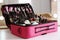 Beautician case with professional makeup products and tools