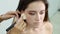 Beautician, Female Stylist is Applying a Consealer by Brush, Put it under the Model Eyes, Eyes Makeup, Woman, Model