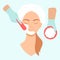 Beautician makes a face mask to a young woman. Cosmetological procedure in a beauty salon. Vector illustration in a flat style