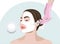 Beautician makes a face mask of a woman to rejuvenate the skin. Cosmetology treatment of problem skin on the face and body. illust