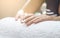 Beautician nail treatment.Beautiful hands of woman.