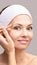 Beautician skin care. Face pencil make up. Facial treatment. Woman dermatology
