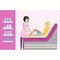 Beautician waxing woman leg at spa or beauty salon. Colorful cartoon character vector Illustration