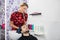 Beautician Wiping Male Customer\'s Hair In Salon