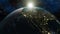 Beautiful 3d earth planet animation. Sunrise from outer space. Concept of climate change, dark night, cities lights