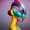 Beautiful 3D Porcelain Woman Illustration, Colorful Fashion, Hair color, Beauty, generative ai