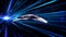 Beautiful abstract animation of spaceship in Hyperspace Jump flying through the outer space. Animation. 3d animation of