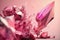 Beautiful abstract background with pink crystals. Mysterious gemstones, minerals. Magic crystal cluster. Close-up view