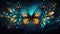 Beautiful abstract butterfly, surreal glowing butterfly in dark space, Generative AI