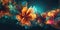 Beautiful abstract coral, turquoise, and yellow night photo floral design background banner. Generative AI AIG32