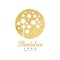 Beautiful abstract dandelion logo. Gentle golden texture. Organic product badge. Original vector design for advertising