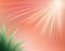 Beautiful abstract peach green gradient background with light rays, smooth lines, tropical leaves and grass. Delicate eco