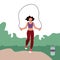 Beautiful active female jumping rope in park. Concept of boosting confidence with workouts