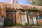 Beautiful adobe house where the sells antic doors in Sante Fe, New Mexico