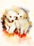 Beautiful adorable group of shepherd dog puppies and softly blurred watercolor background.