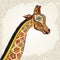 Beautiful adult Giraffe in boho. Hand drawn Illustration of ornamental giraffe. Colored giraffe on ornamental background